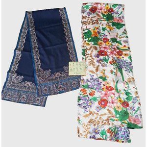 Vintage Womens Rectangle Scarf Set Of 2 W How To Card Floral Blue Paisley Cejon